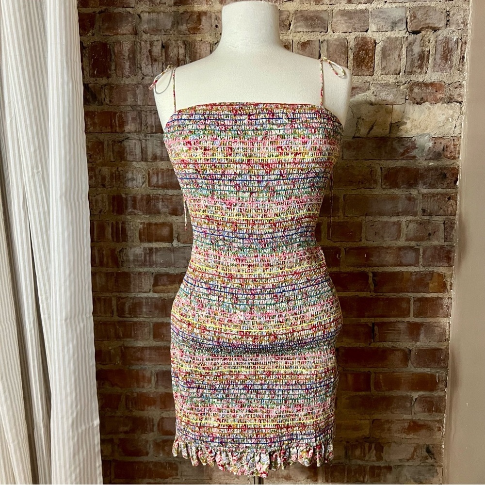 Multicolor Floral Striped Spaghetti Strap Midi Dress -Size M -DR09